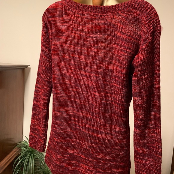 Slenderizing long sleeve boat neck sweater. It's Our Time brand. Small, Burgundy - Picture 5 of 9